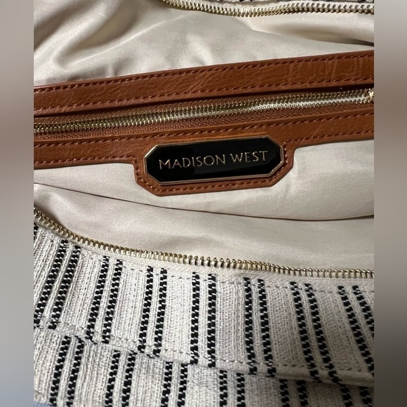 Madison West Overnight Tote and Sidekick Bag White With Black Stripes - Picture 2 of 14